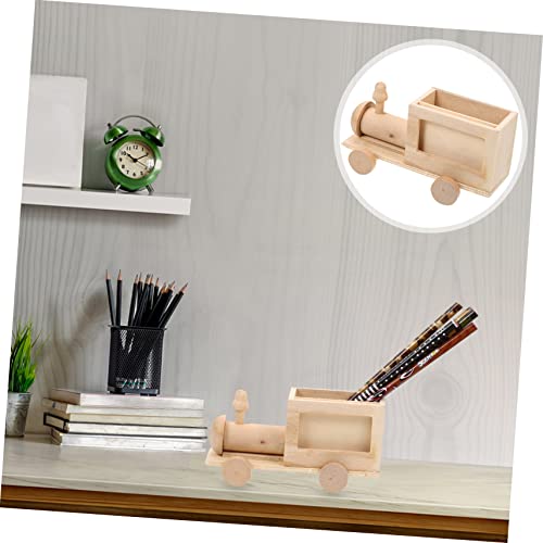 Gogogmee 2Pcs DIY Train Pen Holder Unfinished Blank Pen Cup Kids Painting Wood kit Small Unfinished Wood Basket Cute Pen Pot Statues Unfinished Wood Gogogmee