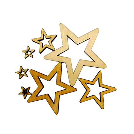 AMLESO 50 Pieces Assorted Size Hollow Unfinished Wooden Star Embellishments for Scrapbooking Decoration Wood Ornaments AMLESO