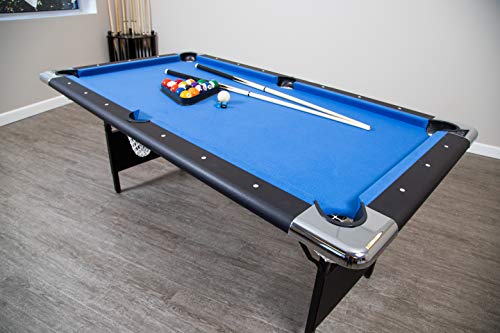 Hathaway Fairmont Portable 6-Ft Pool Table for Families with Easy Folding for Storage, Includes Balls, Cues, Chalk, Blue Hathaway