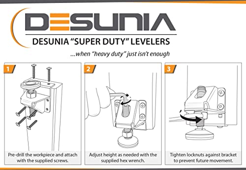 Desunia Super Heavy Duty Leveler Legs w/Lock Nuts - 4 Pack - WoodArtSupply