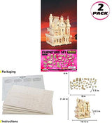 Puzzled Bundle of Furniture Set & Fantasy Villa Doll House Wooden 3D Puzzles Construction Kits, Educational DIY Playhouse Toys Assemble Unfinished Puzzled