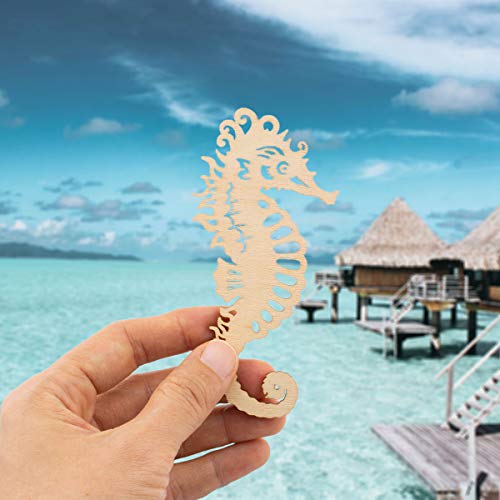 Summer-Ray 12 Wooden Sea Theme Laser Cutout DIY Craft Party Decoration Room Decoration Seahorse, Helm, Sea Turtle, Starfish Summer-Ray.com