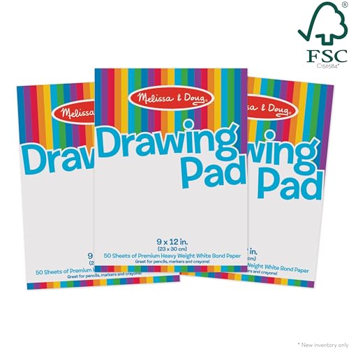 Melissa & Doug Drawing Paper Pad (9 x 12 inches) - 50 Sheets, 3-Pack - Coloring Art Pads For Kids, Toddler Sketch Pads For Ages 3+ - WoodArtSupply