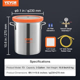 VEVOR 3 Gallon Vacuum Chamber, Upgraded Tempered Glass Lid Vacuum Degassing Chamber, 304 Stainless Steel Chamber, for Stabilizing Wood, Resin VEVOR