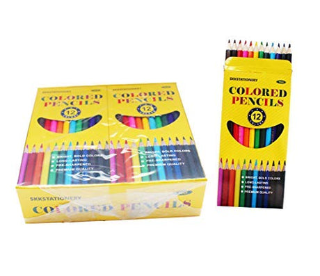SKKSTATIONERY 144Pcs Colored Pencils, Pre-sharpened, coloring pencils for adults kids Bulk School Supplies For Teachers 12 Colors, 12pcs/box, Total: SKKSTATIONERY
