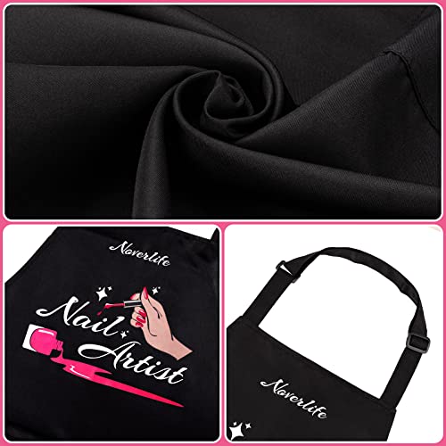 Noverlife Adjustable Manicurist Apron for Women, Black Nail Artist Apron Nail Tech Bib with Roomy Pockets, Professional Nail Salon Cosmetology Apron Noverlife