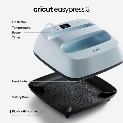 Cricut EasyPress 3 Smart Heat Press Machine with Built-In Bluetooth for T-shirts, Pillows, Tote Bags & More, Advanced Ceramic-Coated Heat Plate with - WoodArtSupply