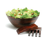 Lipper International Cherry Finished Wavy Rim Serving Bowl with 2 Salad Hands, Large, 13" x 12.5" x 5", 3-Piece Set Lipper International