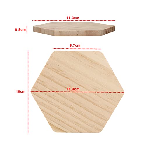 Worown 16 Pack 4 Inches Unfinished Wood Coasters, 0.3 Inches Thickness Wood Pieces, Hexagon Wood Slices for Painting, Staining, Engraving, Halloween,