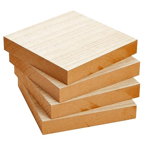 Unfinished MDF Wood Squares for Crafts, Wooden Blocks, 1 Inch Thick (6x6 in, 4 Pack) Bright Creations