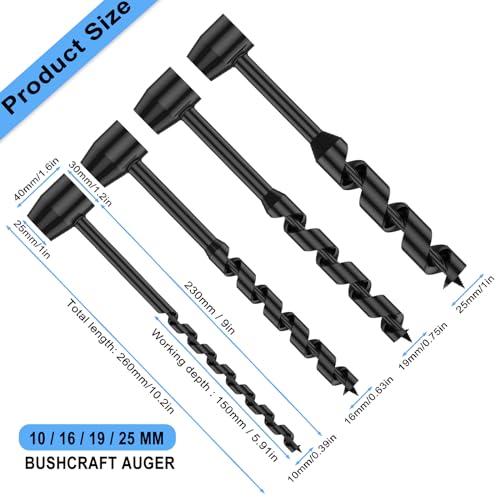 4 Pcs Hand Auger Wood Drill,Bushcraft Gear Hand Auger Drill Survival Tools Scotch Eye Wood Auger Hand Drill Bushcraft Auger Tool for Akorbom