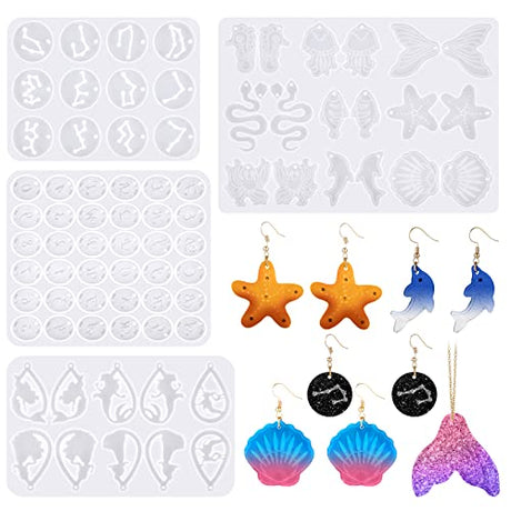 4 Pieces Christmas Resin Jewelry Earring Silicone Molds Women Epoxy Resin Mold for Jewelry Making Supplies DIY Craft Pendant(Mermaid Ocean) Patelai