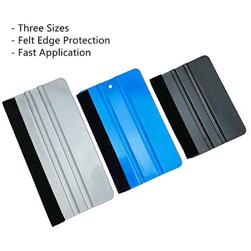 3 Piece Felt Edge Squeegee, 4inch - 5inch - 6inch Vinyl Wrap Squeegee, Plastic Squeegee Scratch-Free for Decals, Adhesive Vinyl, Window Film, CARTINTS