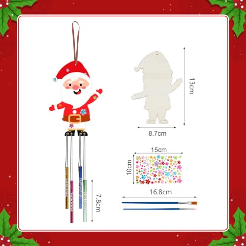 Fnnoral 10 Pack Christmas Wind Chime Kit for Kids Make You Own Christmas Wind Chimes DIY Coloring Wooden Craft for Christmas Hanging Ornaments