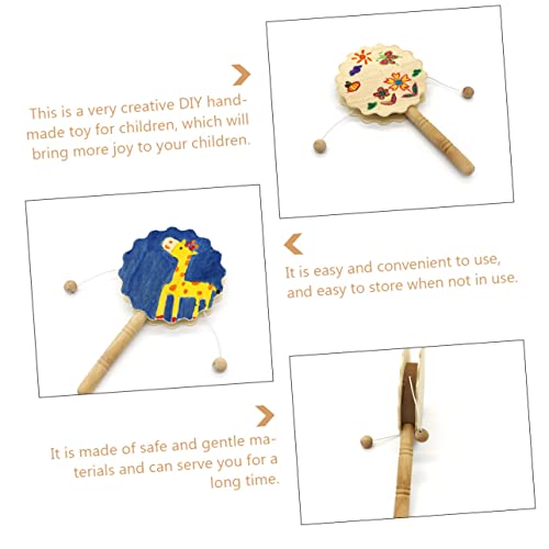 COHEALI 16 Pcs Painting Rattle Bell Rattle Kid Monkey Drum Blank Wood Rattle- Drum Panderetas para Niños Unfinished Wood Crafts Percussion COHEALI