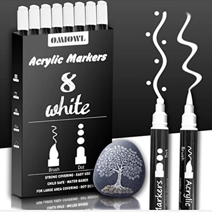 Zosxi Dual Tip White Paint Pens White Acrylic Markers for Rock Painting,Ceramic,Glass,Wood,White Acrylic Paint Markers 8pcs (White-8 pack) - WoodArtSupply