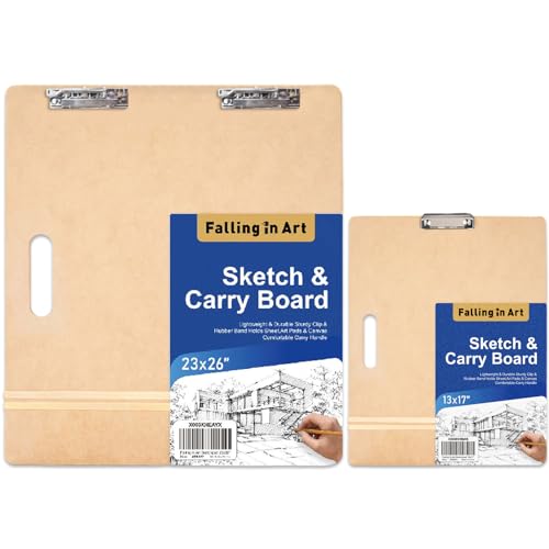 Falling in Art 13X17" & 23X26" Sketch Board Set, Drawing Tote Board for Artists with Sturdy Clip and Rubber Bands, Portable Art Clipboard for Falling in Art