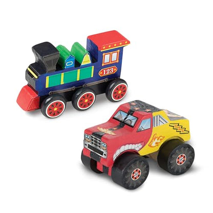 Melissa & Doug Created by Me! Paint & Decorate Your Own Wooden Vehicles Craft Kit For Kids 2 Pack – Monster Truck, Train - WoodArtSupply