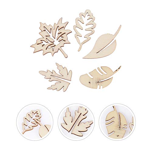 Amosfun 50pcs Laser Cut Wood Embellishment Hollow Out Wooden Leaves Shape Wood Discs Unfinished Wood Cutout for Arts Crafts DIY Decoration Amosfun