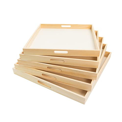 Wooden Nested Serving Trays - Set of 5 Unfinished Trays with Cut-Out Handles for Crafts, Serving, and Home Décor (Square)