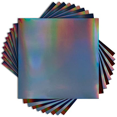 Black Metallic Vinyl Holographic & Oil Slick Vinyl Permanent for Cricut: [10PK, 12 x 11 inch] Black Chrome Vinyl, Chrome Vinyl & Black Holographic