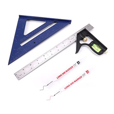 Rafter Square and 12 inch Combo Square Set,Carpentry Squares, Combination Square with Bubble Vial, Woodworking Square, Aluminum Rafter Square,