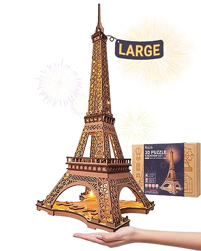 Rolife Large Eiffel Tower Set-LED Model Building Kit-3D Wooden Puzzles for Adults-Paris Architecture Set-Home Decor Gift for Women Men - WoodArtSupply