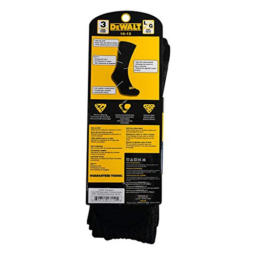 DEWALT 3 Pair Everyday Cotton Blend Work Crew Sock (Black),10-13 DEWALT