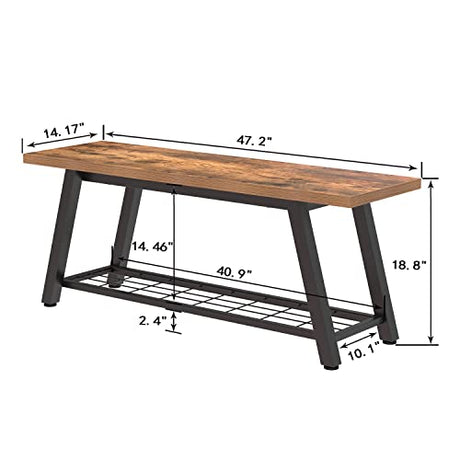 Oastreeful Storage Bench Industrial Rustic Wooden and Metal Entryway Shoe Boots Storage Rack Long Bench Seat for Hallway Bedroom Retro Brown Oastreeful