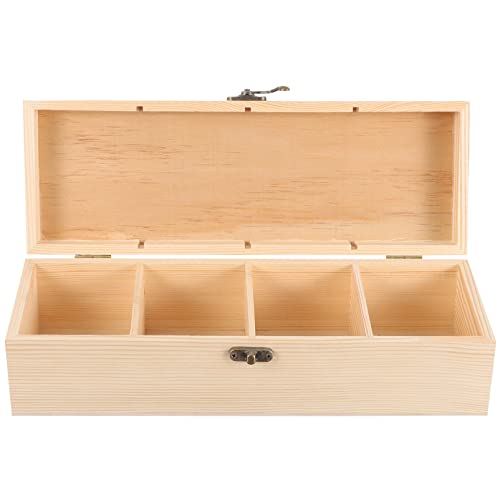 iplusmile Wooden Tea Bag Storage Box with Lid, 4 Compartments Tea Chest Organizer Box, Multipurpose Spice Packets Container for Living Rooms, - WoodArtSupply