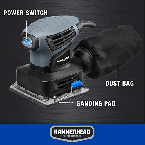 Hammerhead 2.0-Amp 1/4 Sheet Palm Sander with 12pcs Sandpaper– HAPS020 Hammerhead