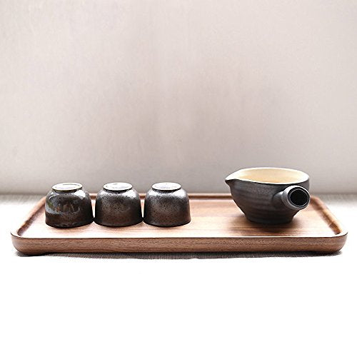 Rustic Walnut Wooden Tray Solid Wood Serving Tray Square Rectangle Platter Tea Tray Coffee Table Tray (Rectangle Small (12x6x0.9 inch)) - WoodArtSupply