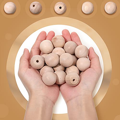 Jetec 30 Pcs Unfinished Wood Ball Knobs Pulls Handles Round Wood Knobs Cabinet Doors Unfinished Wooden Ball Knobs for Kitchen Cabinet Knobs Drawer