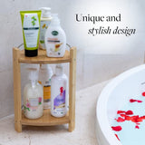 GOBAM Bamboo Shower Corner Caddy, Medium - 2 Tier Standing Shower Stand for Shampoo, Conditioner, Lotion, Soap - Caddy Organizer for Kitchen, GOBAM