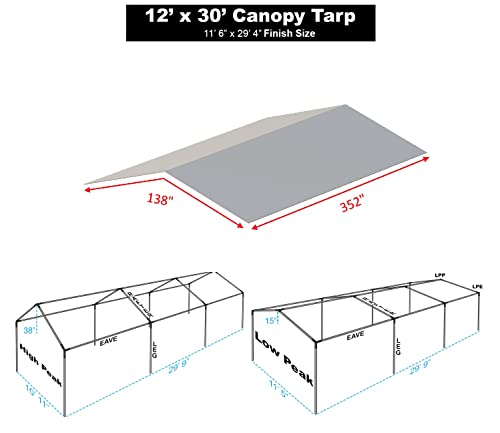 Carport Cover 12' x 20' Cut Size, 11'6" x 19'6" Finish Size Replacement Heavy Duty Canopy Tarp Tent White or Silver, Only Cover (White 12x20) G GOODSZONE