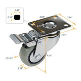 POWERTEC 3 Inch Swivel Caster Wheels Set of 4 with Brake & 880 lbs Loads, Heavy Duty Plate Casters, Dual Locking PU Castor Wheels for Furniture, POWERTEC