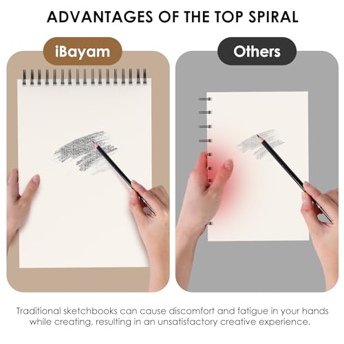 iBayam 9" x 12" Premium Sketch Book Set, 1-Pack Spiral Bound Drawing Paper, 100 Sheets (68lb/100gsm) Sketchbook, Acid-Free Art Drawing Painting iBayam