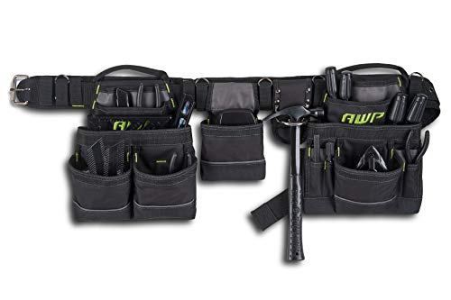 AWP Carpenter Tool Rig with Carry Handles, Premium Tool Belt, Air-Mesh Padded Belt Fits Waists Up to 50 Inches,Black AWP