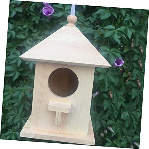 OFFSCH 1pc Bird Cabin Yard Bird House Wood Bird Hut Hanging Bird Houses Unfinished Wood Birdhouse Pet Bird Cage Hand-Painted Bird House Bird Wood - WoodArtSupply