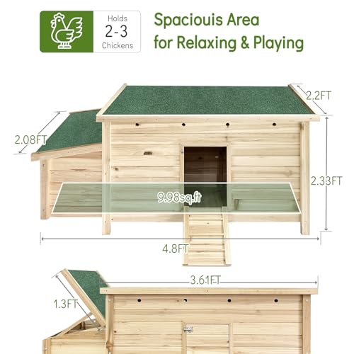 Unovivy Wooden Chicken Coop Hen House Poultry Cage with 2 Chicken Nesting Box & Ramp, Waterproof Roof Chicken Coop Pet House for Chicken Rabbit - WoodArtSupply