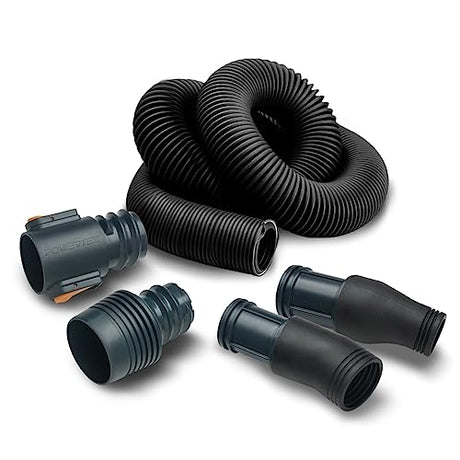POWERTEC 70355 Dust Collection Hose Kit | 10' Hose with 1 Quick Connector 2-1/4" to 2-1/2" OD and 2 Fittings for Woodworking Power Tools, Wet/Dry POWERTEC