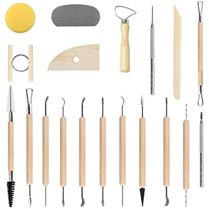 Ceramic Pottery Tool,Set of 19 Clay Sculpting Tools Pottery Carving Tool Kit Wooden Handle for Beginners and Professional Art Crafts