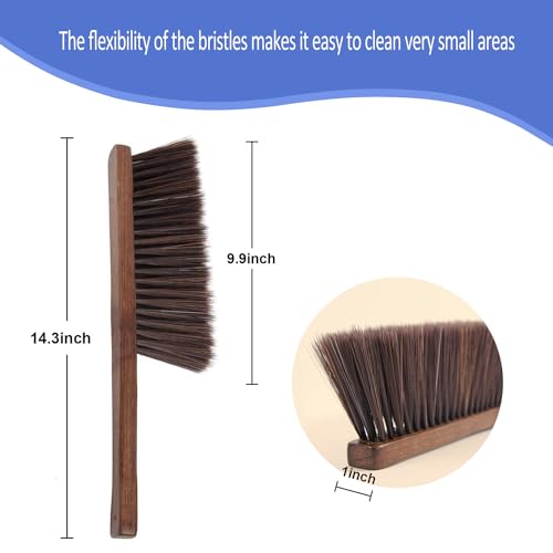 Hand Broom Brush,Natural Wooden Handle Soft Bristles Dusting Cleaning Brush,Light and Sturdy for Furniture,Bed,Car,Bench, Crevice Cleans - WoodArtSupply