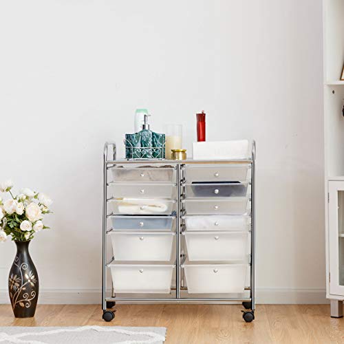 Giantex 12 Drawer Rolling Storage Cart Tools Scrapbook Paper Office School Organizer (White) Giantex