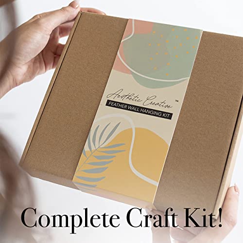 DIY Macrame Kit, Feather Dream Catcher Wall Hanging Kits for Teens & Adult Beginners, Craft Supplies for Boho Art Project-Macrame Cord, Gold Hoop, Aesthetic Creative