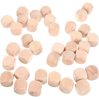 MILISTEN 50Pcs Wooden Blank Dice Unfinished Wooden Dice 6 Sided Wood Cubes Wood Square Dices Blocks with Rounded Corners for DIY Crafts