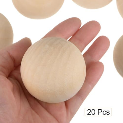 uxcell 20pcs Round Wood Balls 50mm Diameter Unfinished Solid Wooden Spheres, Natural Craft Balls for DIY Craft Projects Art Ornaments
