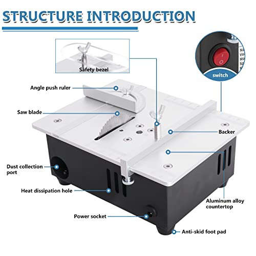 MXBAOHENG Mini Table Saw S3 Portable Precision Craft Table Saw, 1/2" Adjustable Cut Depth, Seven Speed Adjustable Power Supply, Small Hobby Table Saw