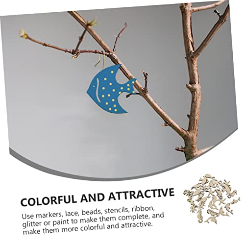 Gadpiparty 50pcs Shaped Sea Decorations Projects Animals Whale Seahorse Wedding Ornaments Blank Paint Octopus Wood Dolphin Wooden Ocean Unfinished Gadpiparty