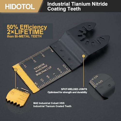 HIDOTOL 17 PCS Titanium Oscillating Saw Blades Universal Multitool Blades for Cutting Hard Material, Metal Nails, Wood, Plastic, Oscillating Tool HIDOTOL